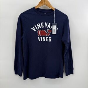 Vineyard Vines Kids Navy Football Whale Graphic Long Sleeve Tee Shirt L 16